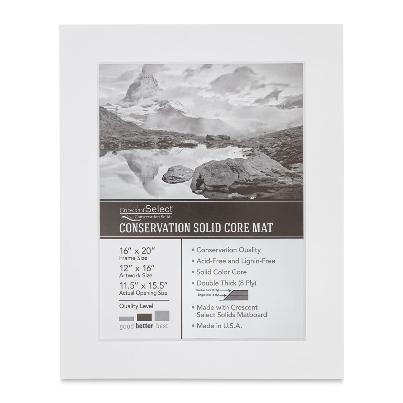 Crescent Select Conservation Solids Pre-Cut Mat - Vivid White, 8 ply, 16" x 20"